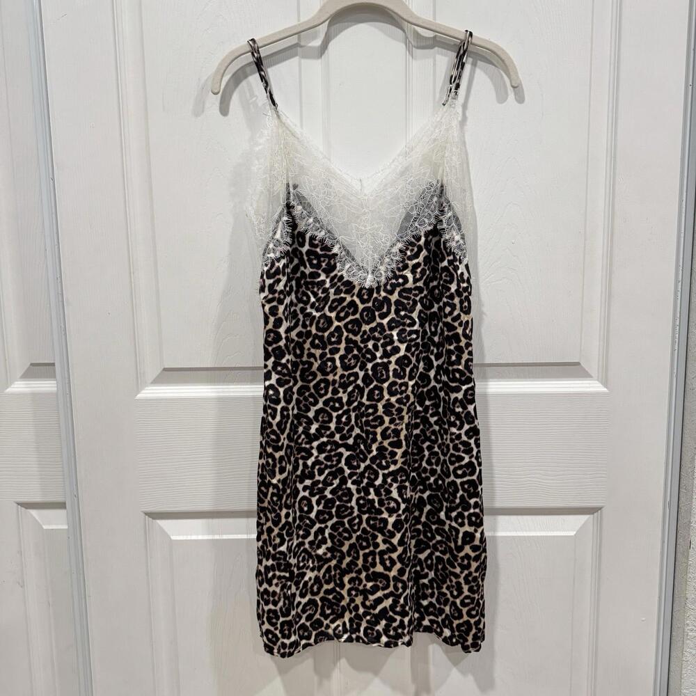Leopard Print Slip Dress with White Lace Trim